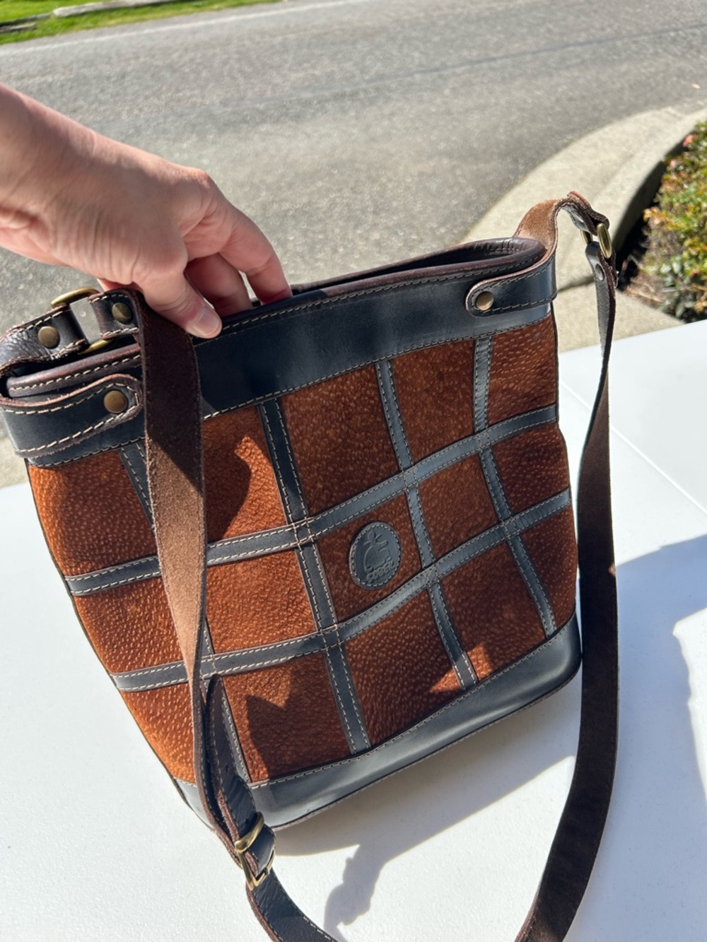 Brown Leather Patchwork Crossbody Bag - Men Bags or women